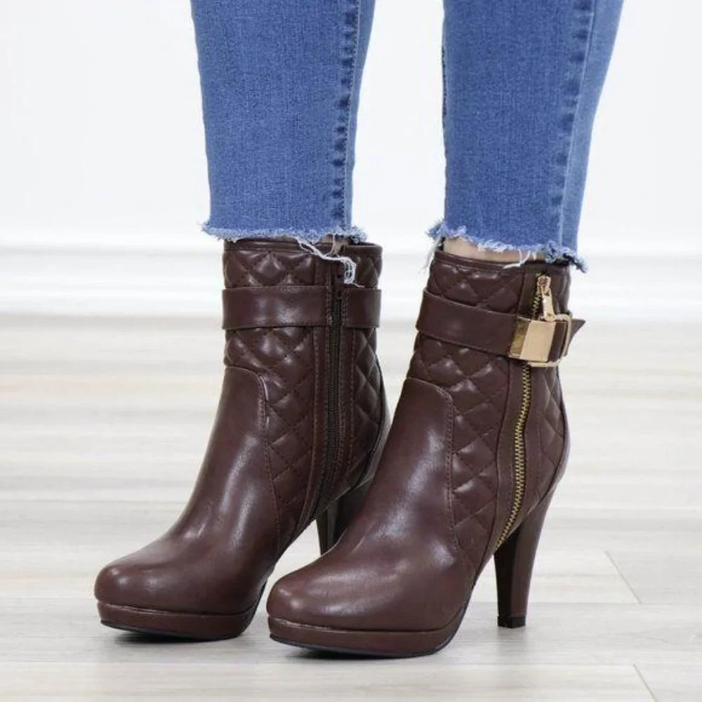 Platform High Heel Ankle Boots light Fur inside - Picture 12 of 13